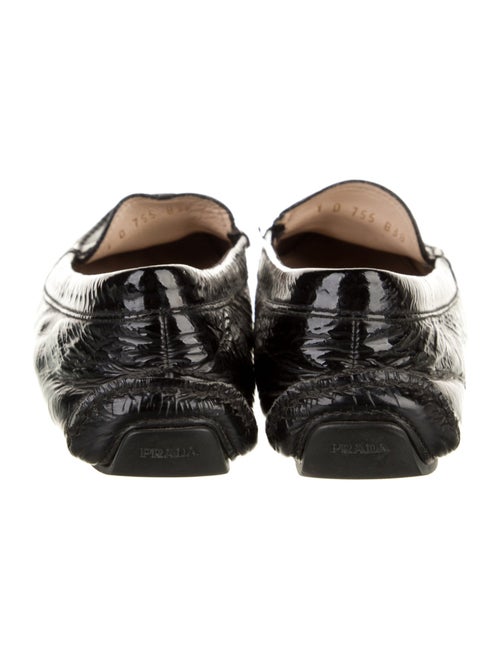 Prada Enameled Metal Triangle Patent Leather Loafers