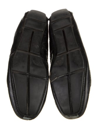 Prada Enameled Metal Triangle Patent Leather Loafers