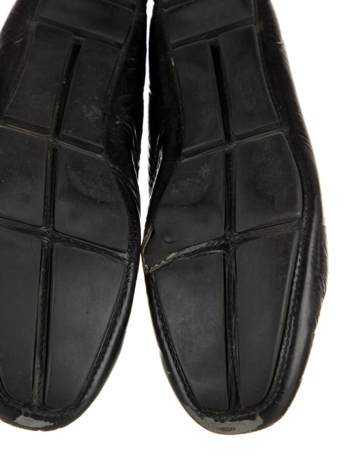 Prada Enameled Metal Triangle Patent Leather Loafers