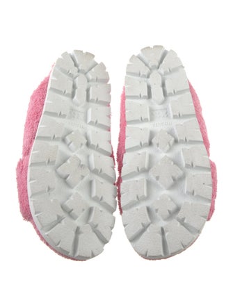 Prada Enameled Metal Triangle Terry Cloth Slides