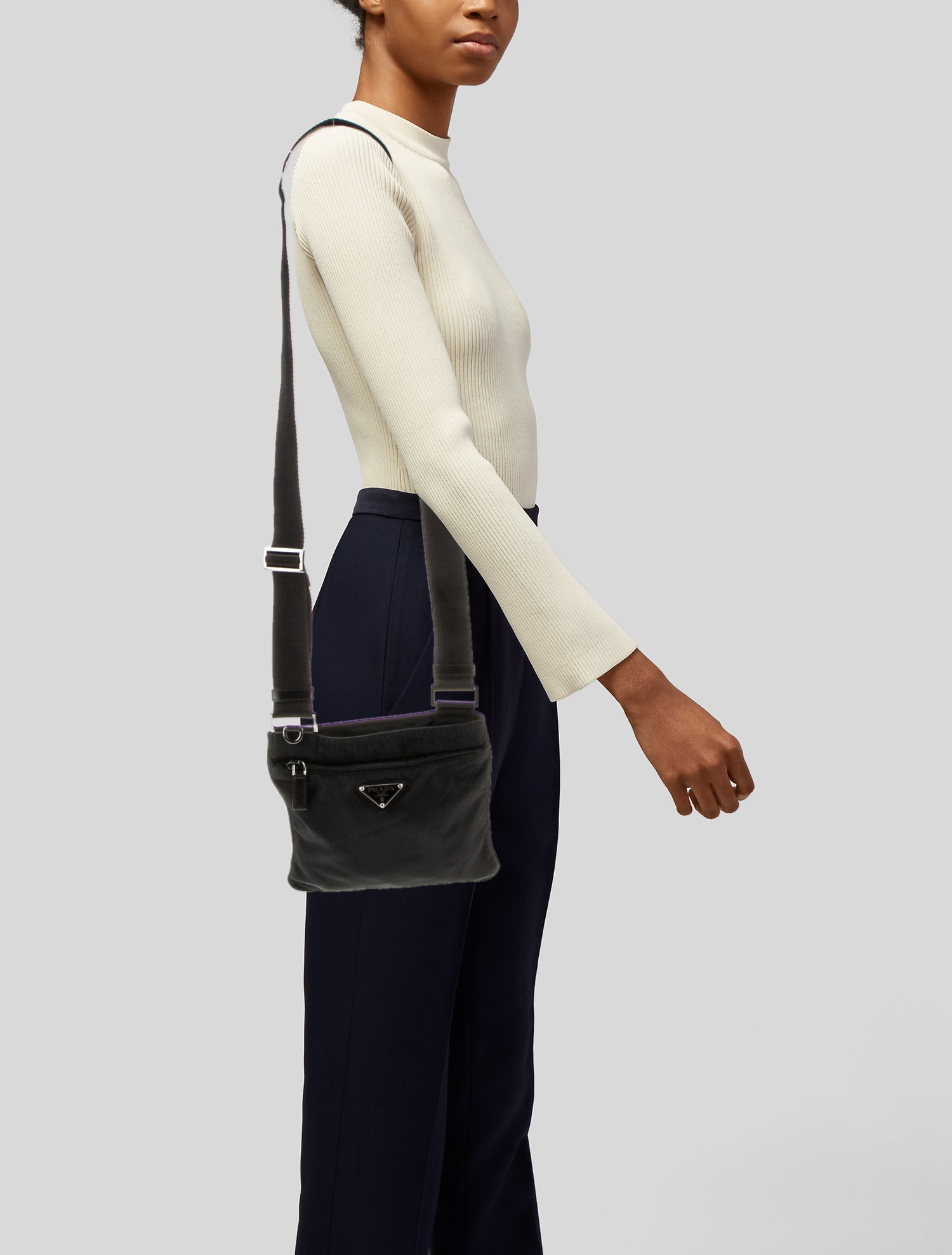 Prada Enameled Metal Triangle Messenger Bag