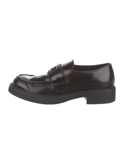 Prada Enameled Metal Triangle Patent Leather Dress Loafers