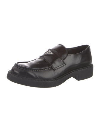 Prada Enameled Metal Triangle Patent Leather Dress Loafers