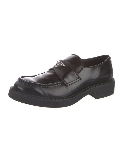 Prada Enameled Metal Triangle Patent Leather Dress Loafers