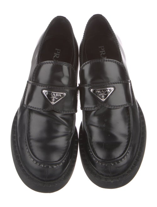 Prada Enameled Metal Triangle Patent Leather Dress Loafers