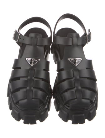 Prada Enameled Metal Triangle Rubber Sandals