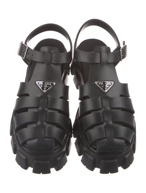 Prada Enameled Metal Triangle Rubber Sandals