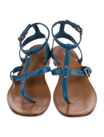 Prada Leather Studded Accents T-Strap Sandals