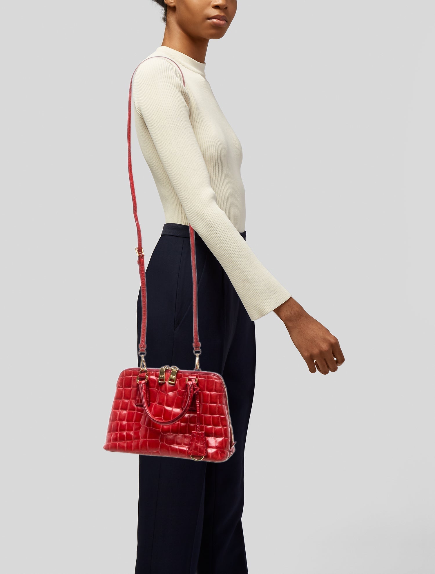 Prada Embossed Leather Top Handle Bag