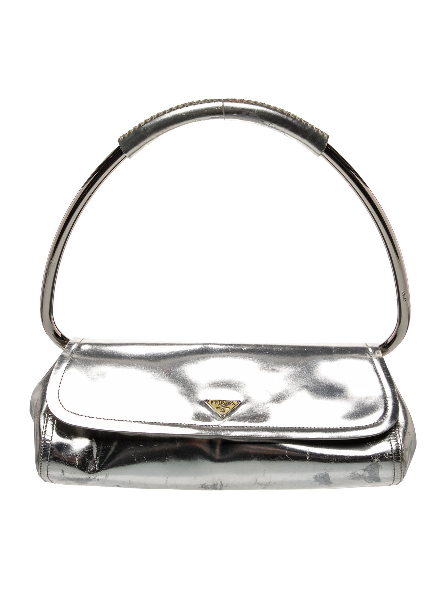 Prada Enameled Metal Triangle Swing