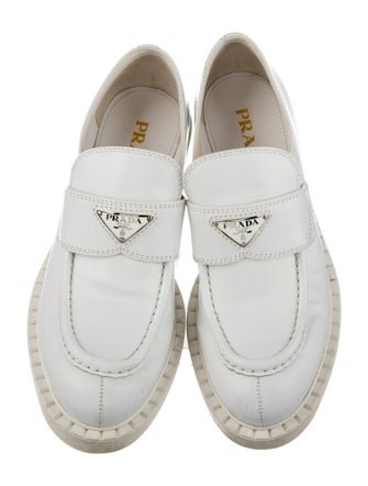 Prada Enameled Metal Triangle Leather Oxfords