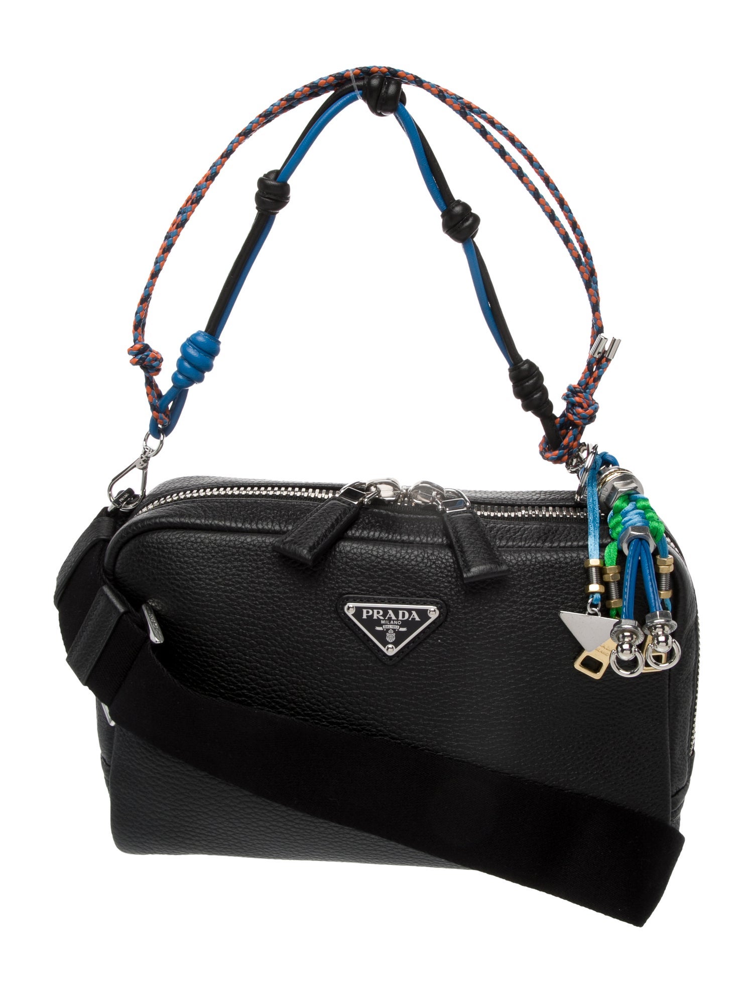 Prada Enameled Metal Triangle Shoulder Bag w/Charms 2024