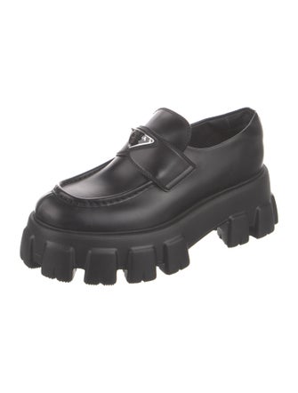 Prada Enameled Metal Triangle Leather Oxfords