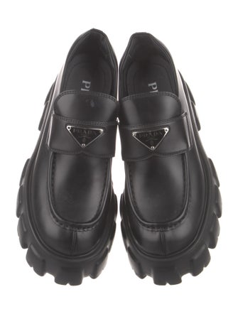 Prada Enameled Metal Triangle Leather Oxfords