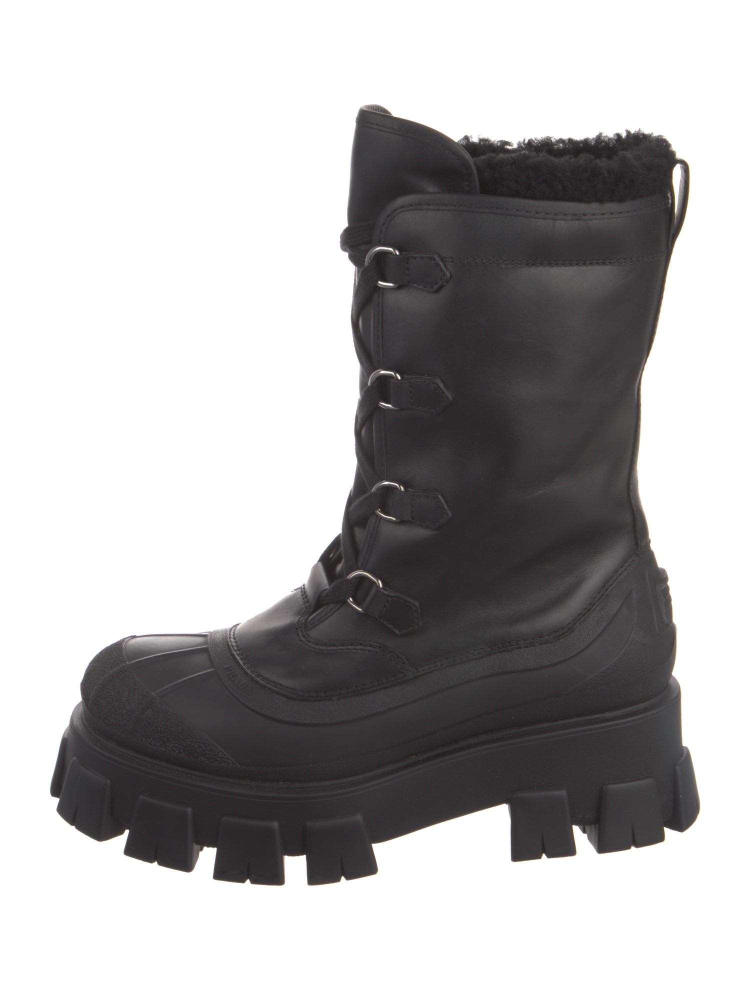 Prada Pull Up Winter Leather Lace-Up Boots