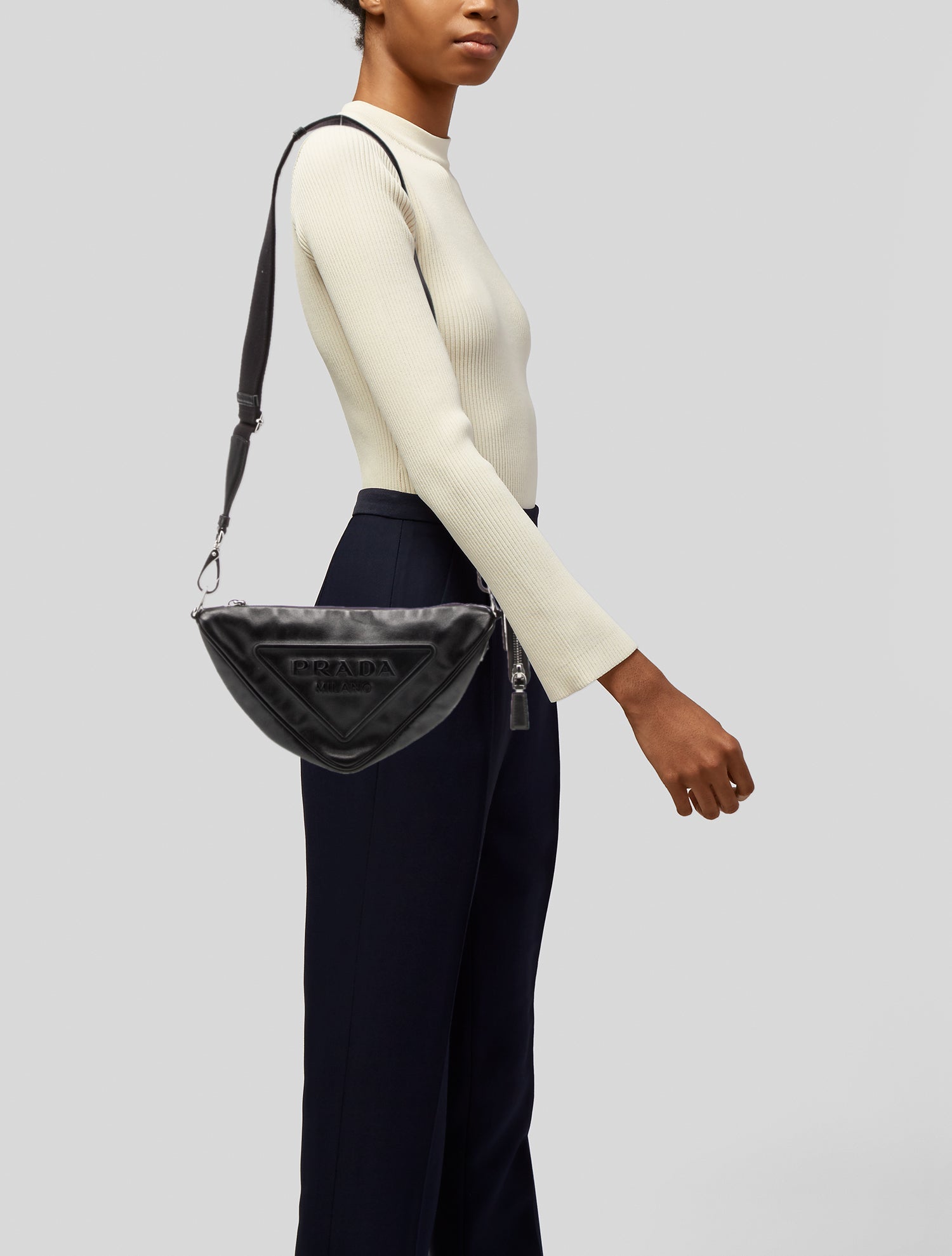 Prada Enameled Metal Triangle Triangle