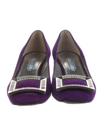 Prada Suede Crystal Embellishments Pumps
