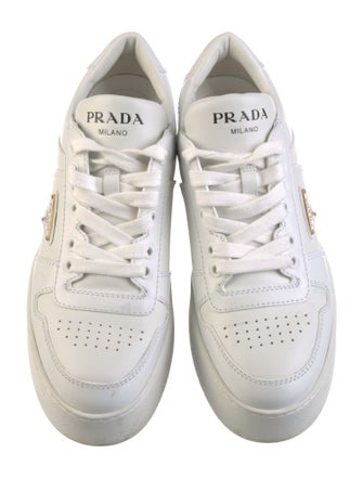 Prada Enameled Metal Triangle Leather Sneakers