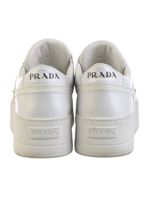 Prada Enameled Metal Triangle Leather Sneakers