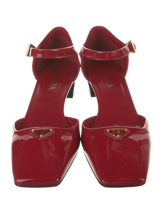Prada Enameled Metal Triangle Patent Leather D'Orsay Pumps