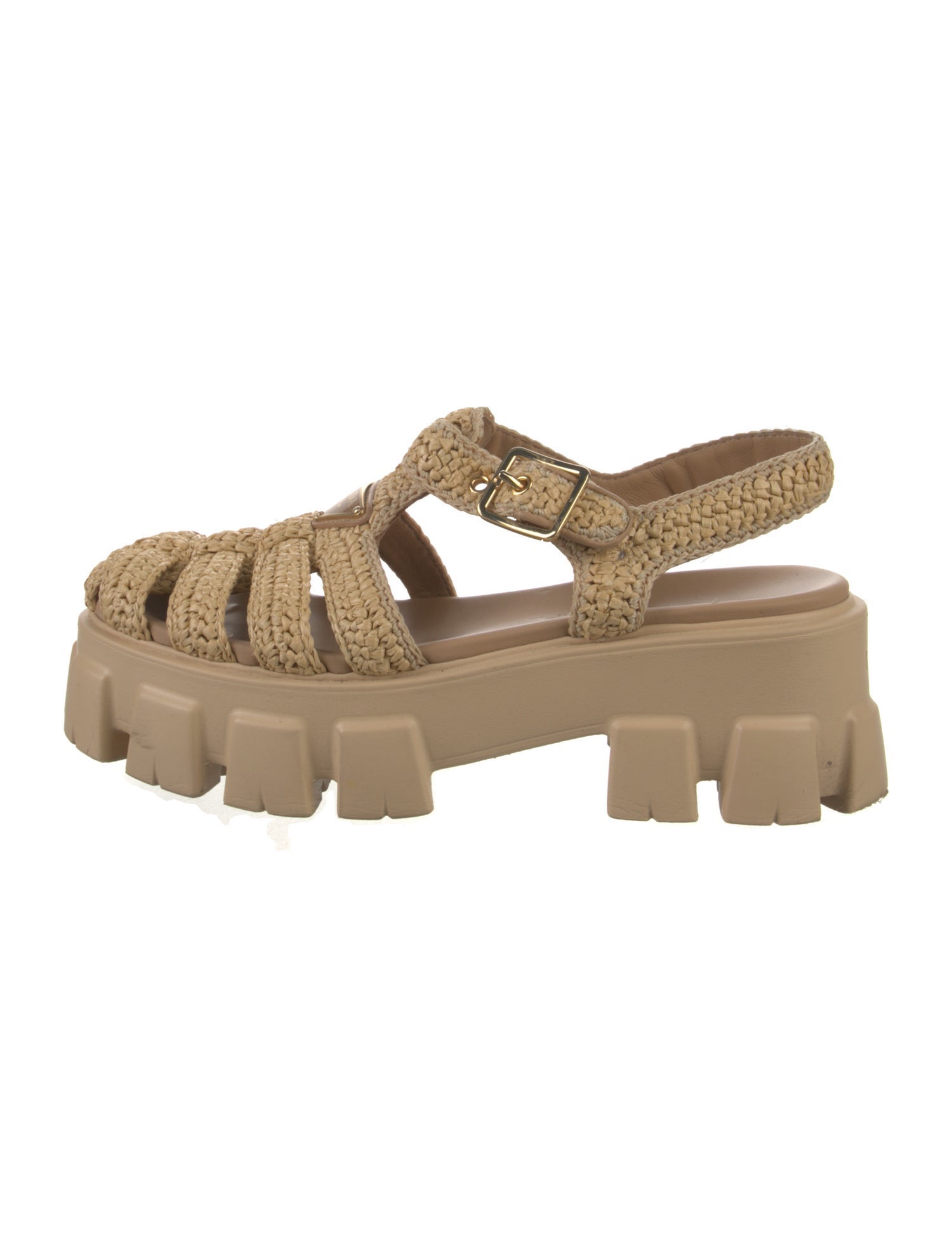 Prada Enameled Metal Triangle Raffia Slingback Sandals