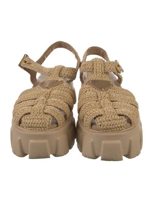 Prada Enameled Metal Triangle Raffia Slingback Sandals