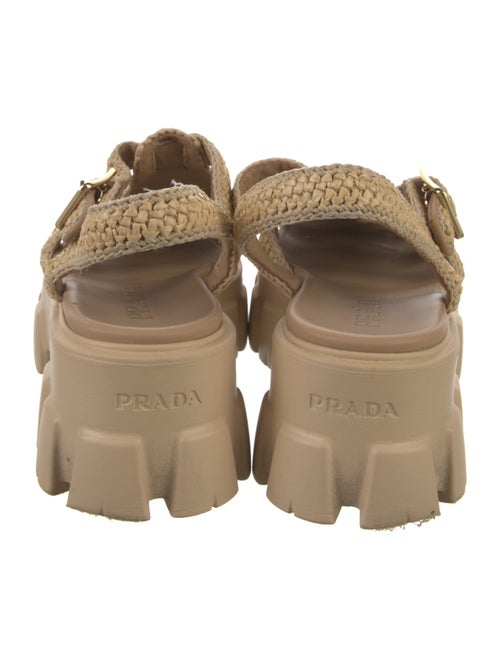 Prada Enameled Metal Triangle Raffia Slingback Sandals