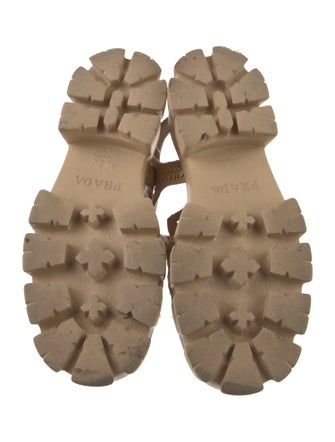 Prada Enameled Metal Triangle Raffia Slingback Sandals