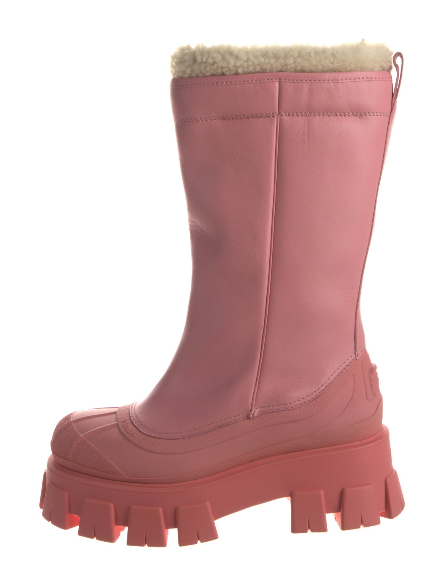 Prada Leather Fur Trim Rain Boots