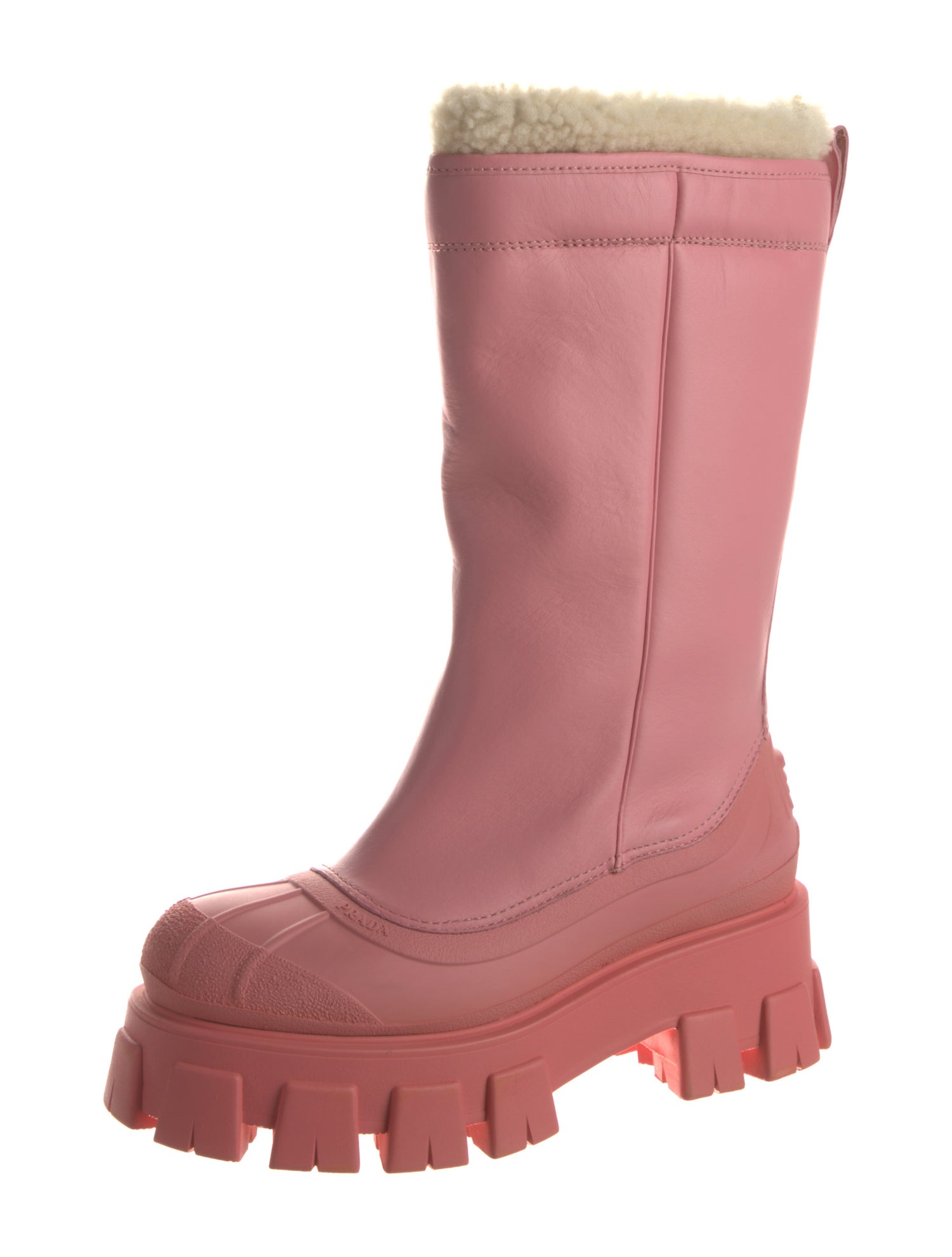 Prada Leather Fur Trim Rain Boots