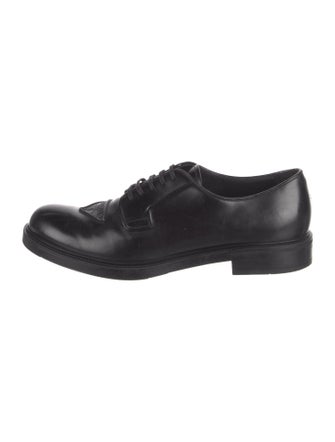 Prada Enameled Metal Triangle Leather Oxfords