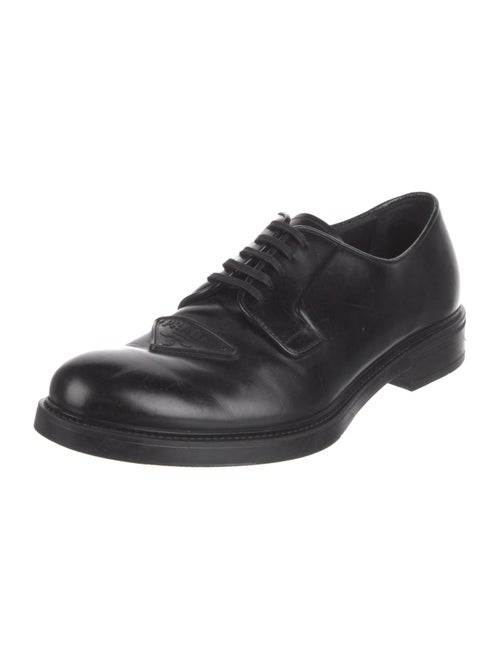 Prada Enameled Metal Triangle Leather Oxfords