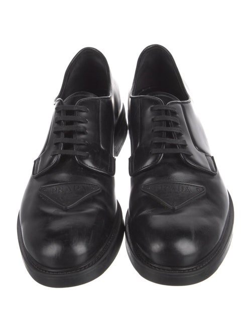 Prada Enameled Metal Triangle Leather Oxfords