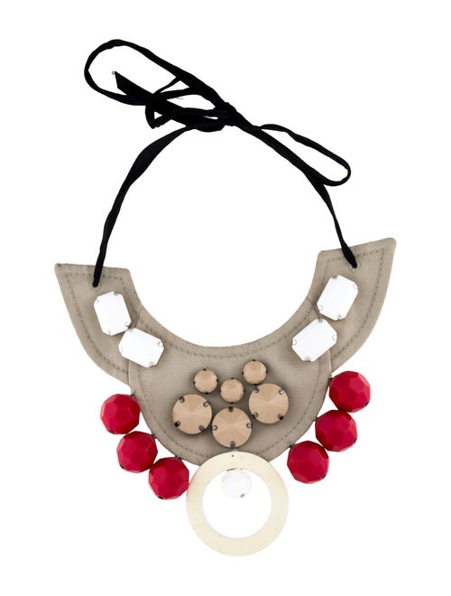 Prada Resin & Fabric Bib Collar Necklace