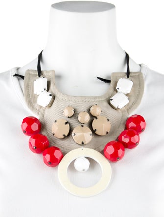 Prada Resin & Fabric Bib Collar Necklace