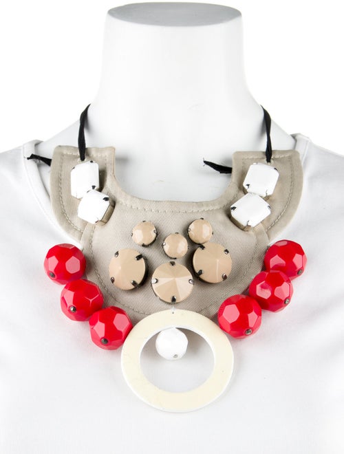 Prada Resin & Fabric Bib Collar Necklace