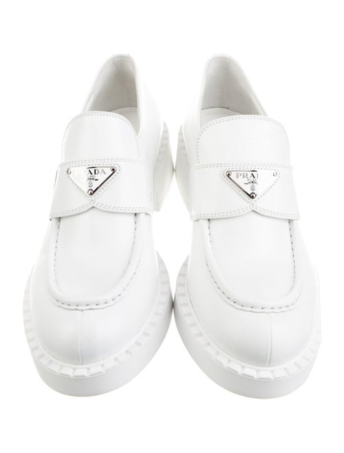 Prada Enameled Metal Triangle Leather Loafers