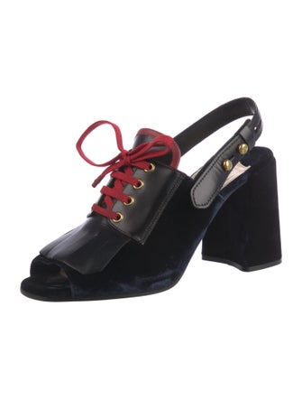 Prada Velvet Colorblock Pattern Slingback Pumps