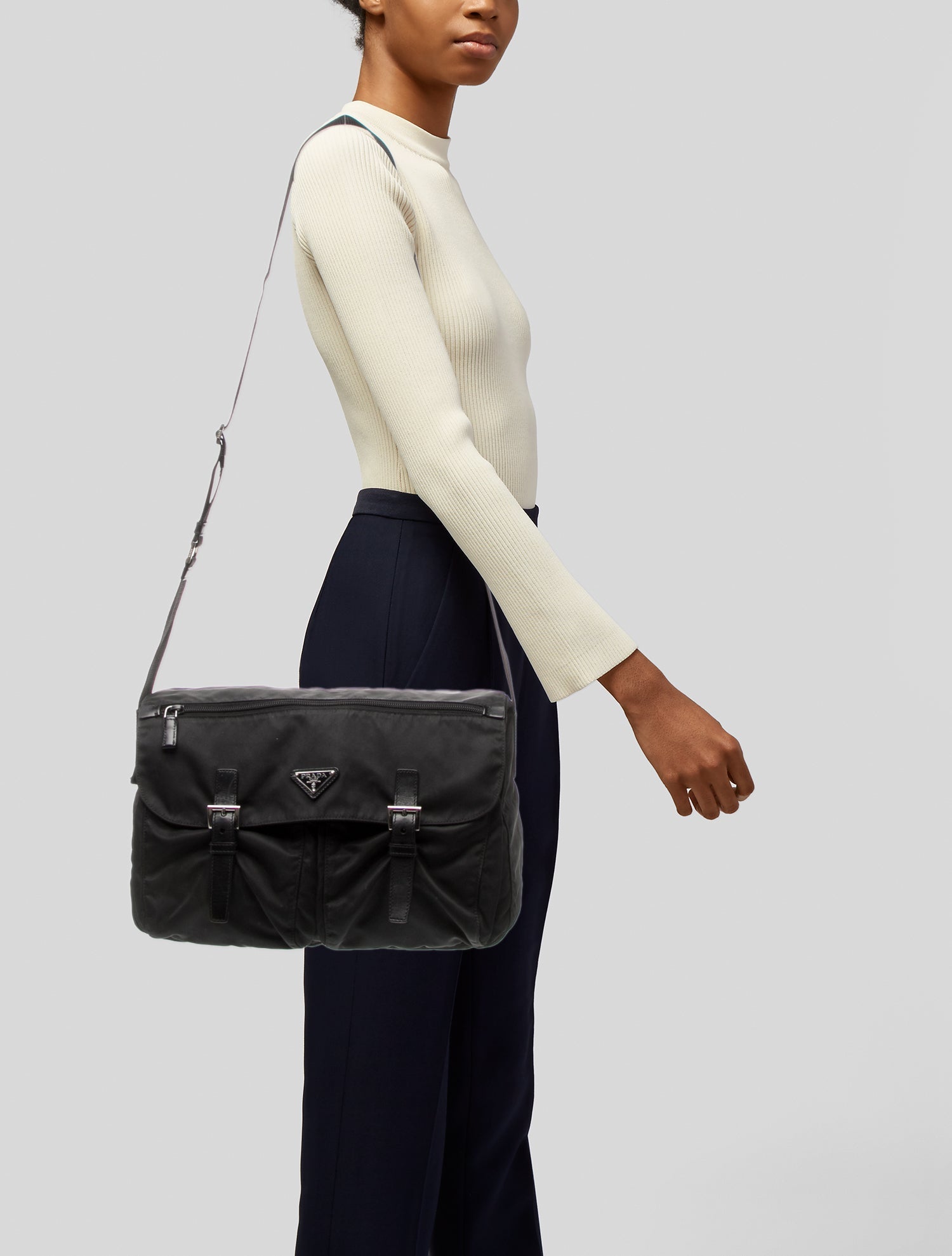 Prada Enameled Metal Triangle Messenger Bag