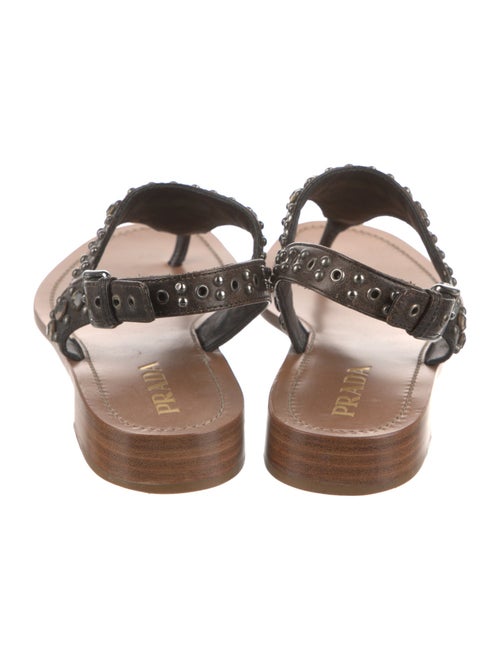 Prada Leather Crystal Embellishments T-Strap Sandals