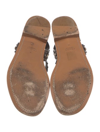 Prada Leather Crystal Embellishments T-Strap Sandals