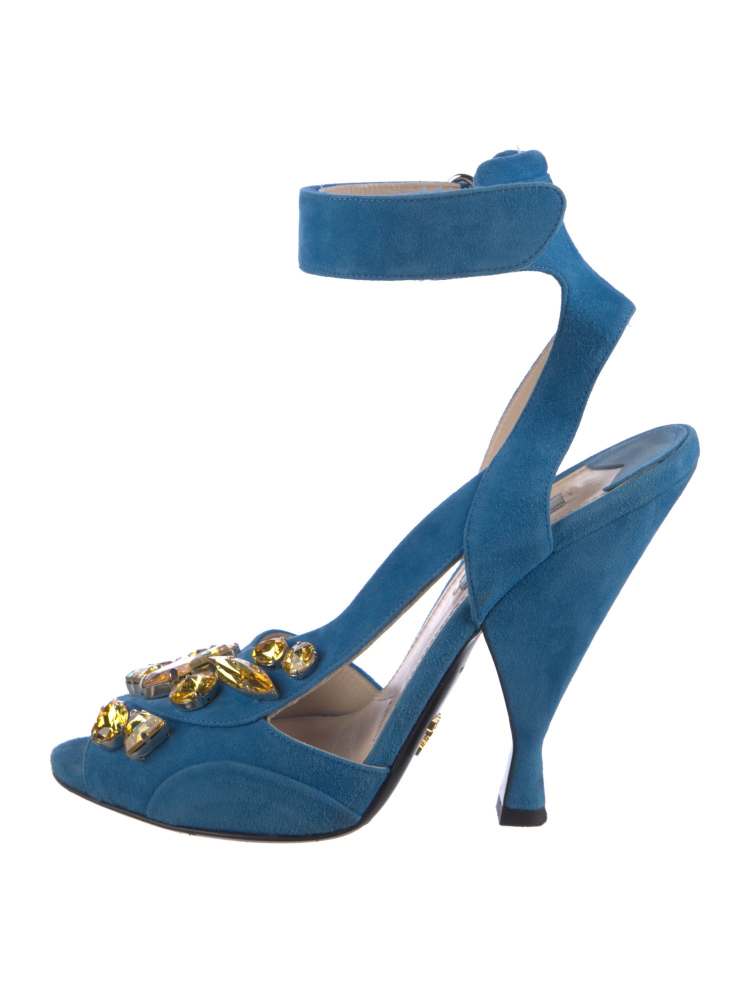 Prada Suede Crystal Embellishments Slingback Sandals