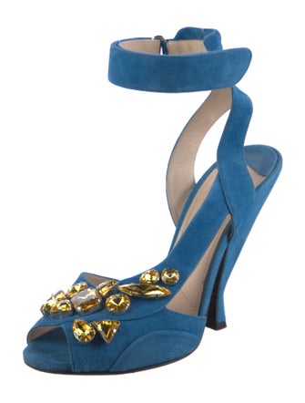 Prada Suede Crystal Embellishments Slingback Sandals