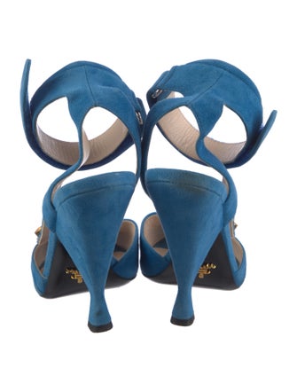 Prada Suede Crystal Embellishments Slingback Sandals