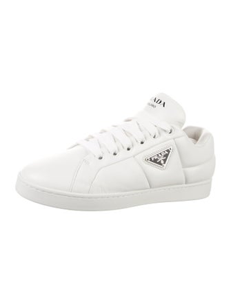 Prada Enameled Metal Triangle Leather Sneakers