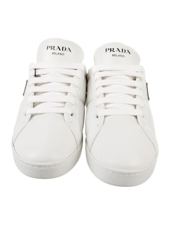 Prada Enameled Metal Triangle Leather Sneakers