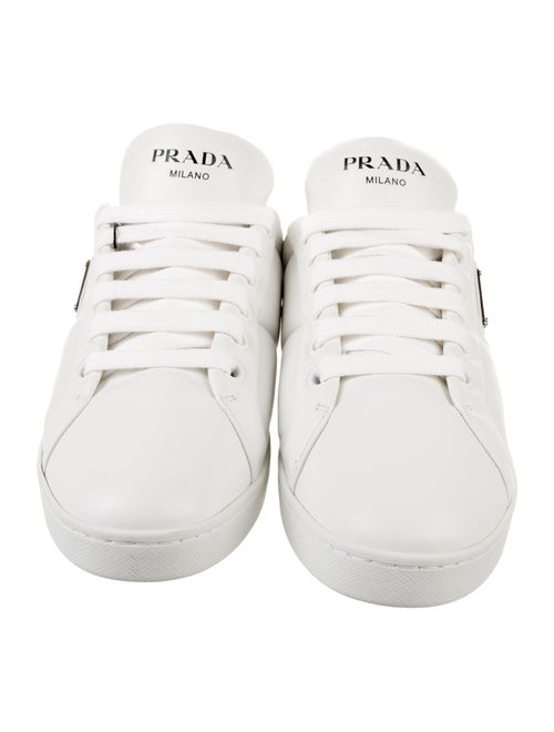 Prada Enameled Metal Triangle Leather Sneakers