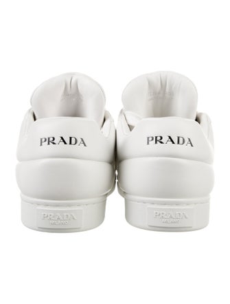 Prada Enameled Metal Triangle Leather Sneakers