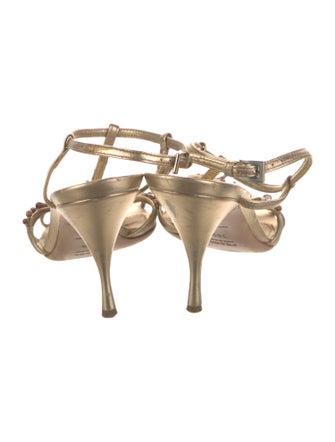 Prada Leather Beaded Accents T-Strap Sandals