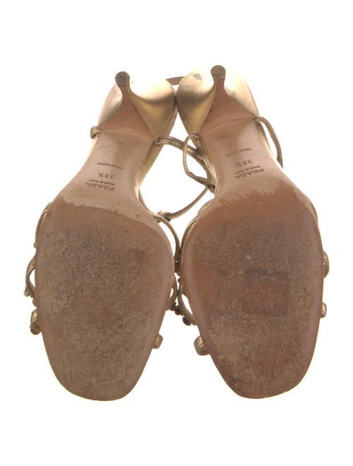 Prada Leather Beaded Accents T-Strap Sandals